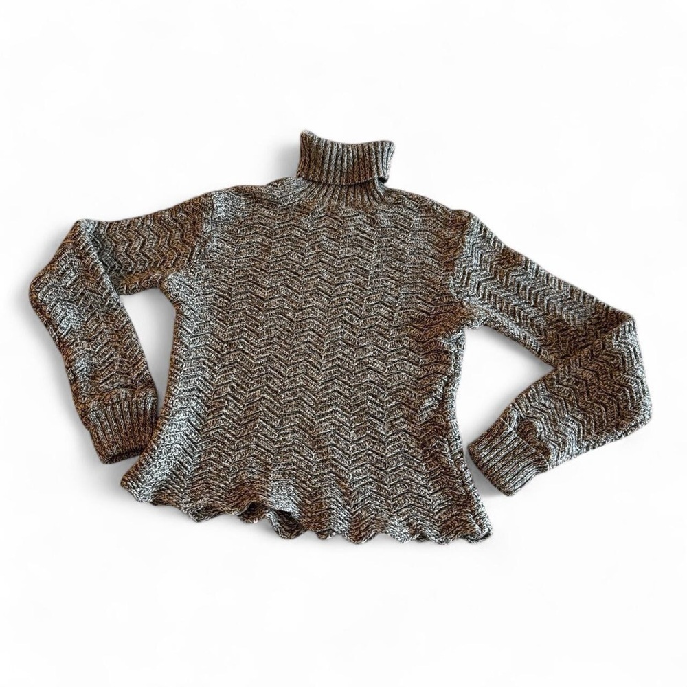 Gray Chevron Knit Turtleneck Sweater